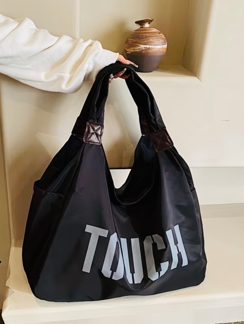 New -Super Cool -Retro Style -XXL -Oxford Tote /Travel Bag -Black/Gray